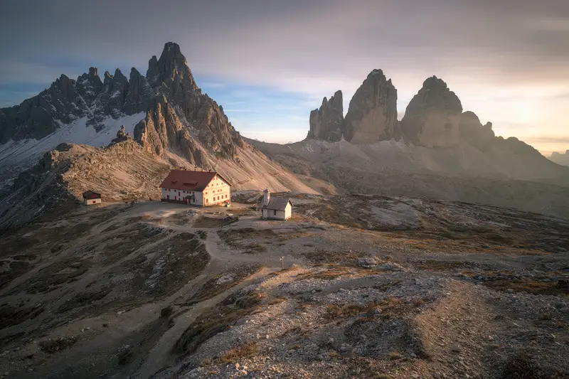 Rifugio Locatelli with the Tre Cime di Lavaredo in the Dolomites